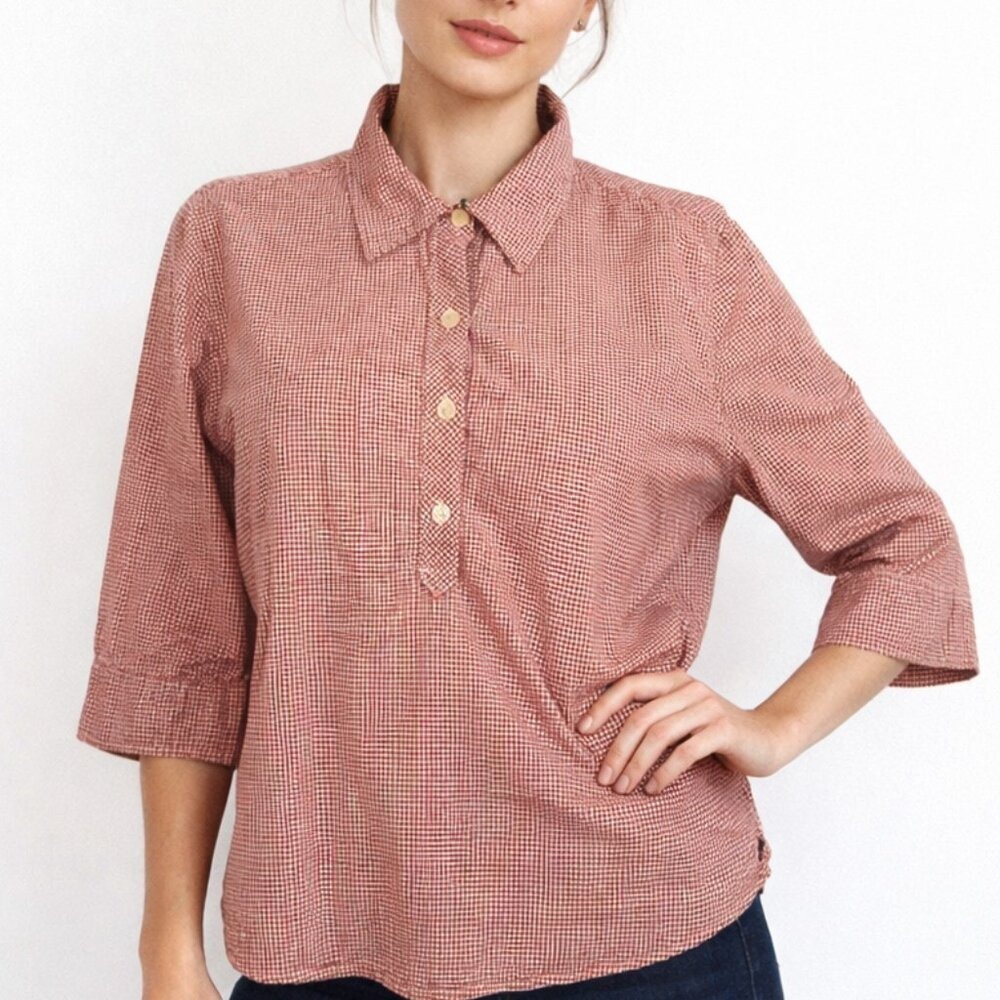 Abercrombie Red Gingham Checkered Button Down Shirt L Country Preppy Classic